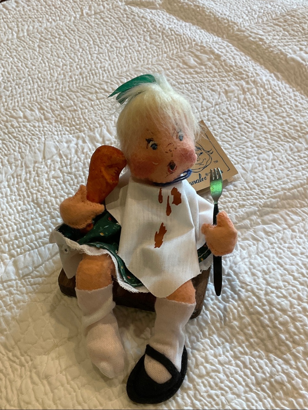 AnnaLee Handmade Vintage Child Doll with Fork and Turkey Leg.